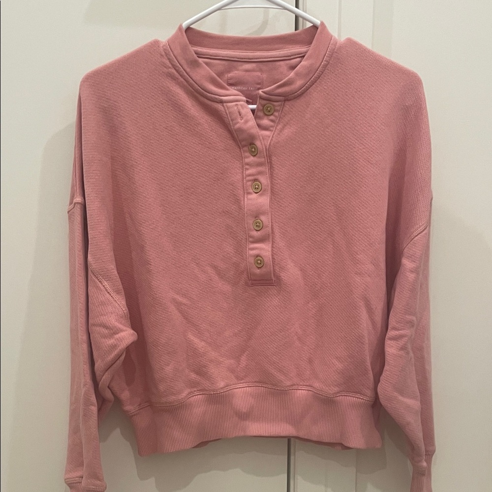 American Eagle Outfitters Pink Button-Up Sweatshirt
